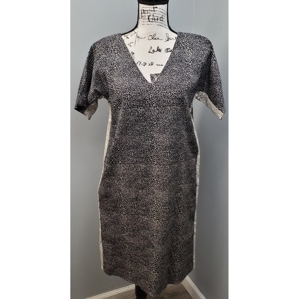 Gerard Darel Shift Dress Womens 38 Black White Polka Dot Cotton V-Neck Back Zip
